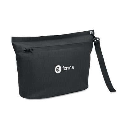 Porta todo de RPET negro con asa y logo impreso
