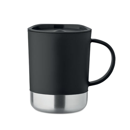 Vaso de PP negro con base de acero inoxidable vista frontal