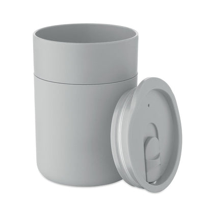 Vaso gris con tapa retirada
