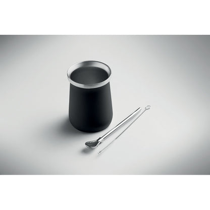 Vaso negro con bombilla y cepillo