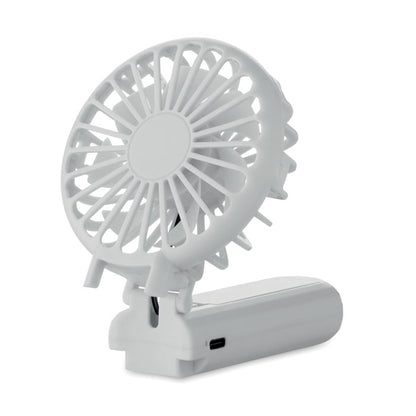Ventilador blanco apoyado en modo escritorio