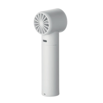 Ventilador de mano blanco visto de perfil