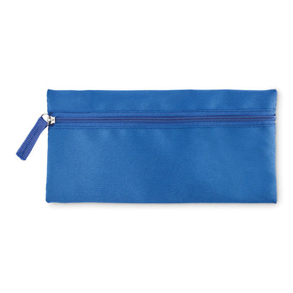 Estuche azul de poliéster RPET cerrado sobre fondo blanco