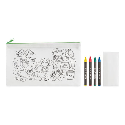 Estuche infantil con ilustraciones y cuatro lápices de colores