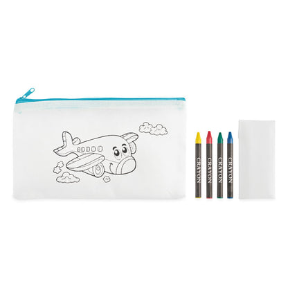 Estuche infantil con ilustración y cuatro lápices de colores