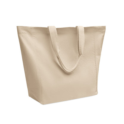 Bolsa tote de algodón color natural con asas cortas y fuelle