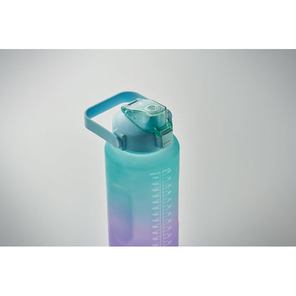 Botella azul degradada vista trasera