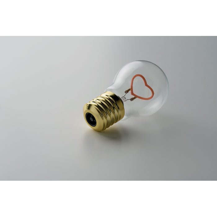 LUMIGLOW - Bombilla LED decorativa con diseño de filamento en forma de corazón y base dorada.
