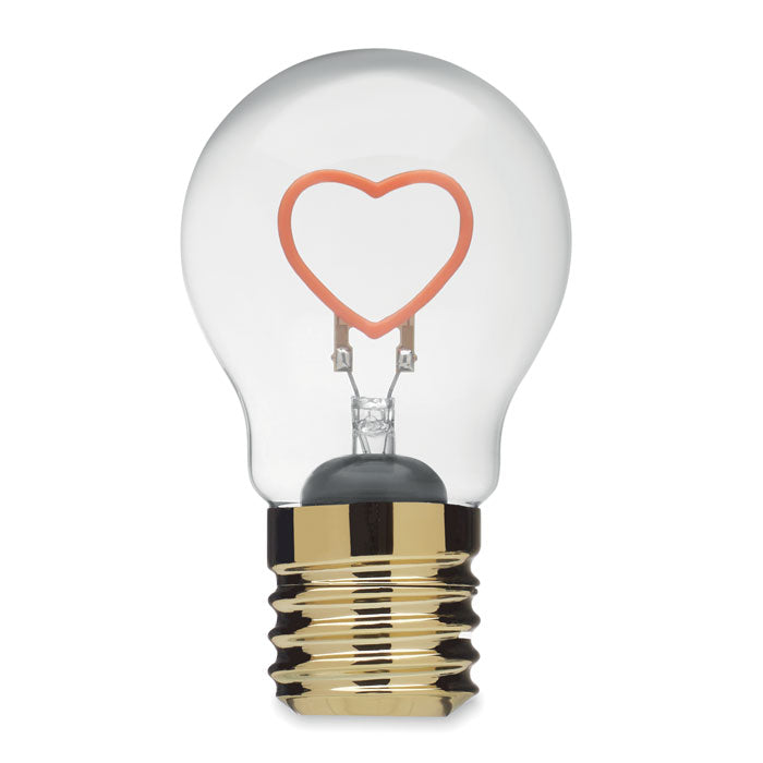 LUMIGLOW - Bombilla LED decorativa con diseño de filamento en forma de corazón y base dorada.