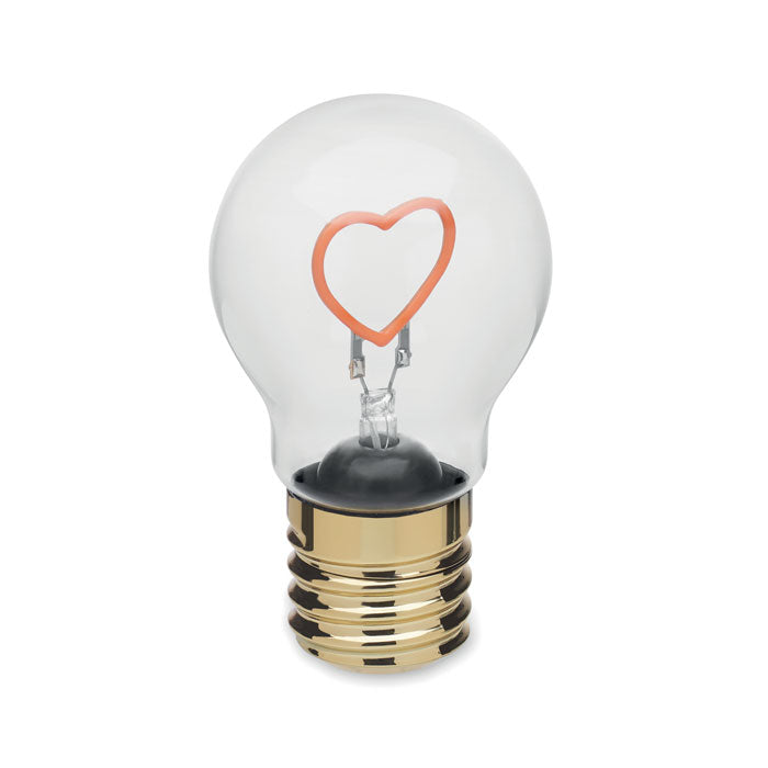 LUMIGLOW - Bombilla LED decorativa con diseño de filamento en forma de corazón y base dorada.