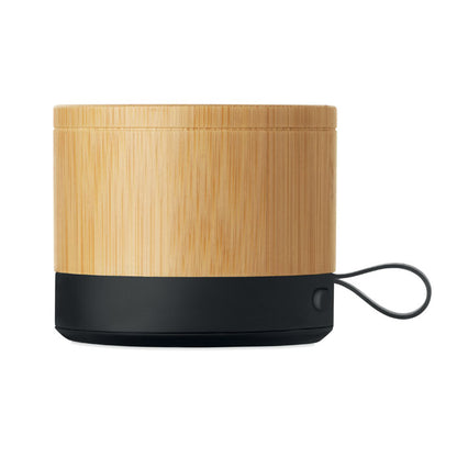 Altavoz compacto de bambú con asa lateral
