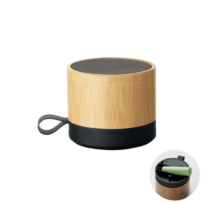 Altavoz inalámbrico 3W de bambú con base negra