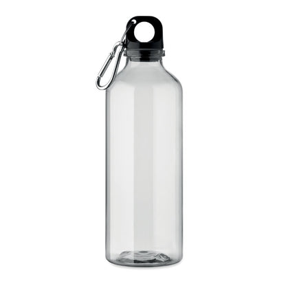 Botella translúcida RPET 500 ml con mosquetón y tapón negro
