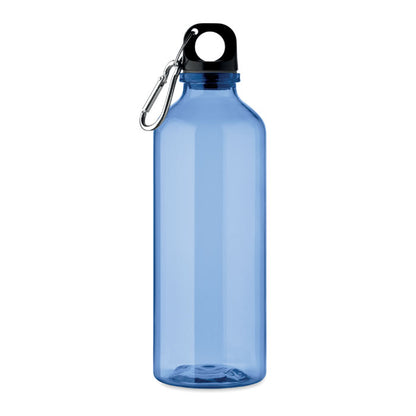 Botella RPET azul translúcida con tapón negro