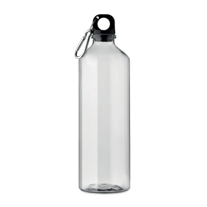Botella RPET translúcida con mosquetón negro, vista frontal