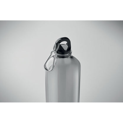 Botella RPET gris translúcida tumbada con mosquetón