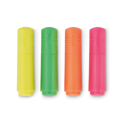 Rotuladores fluorescentes sueltos en colores amarillo, verde, rosa y naranja