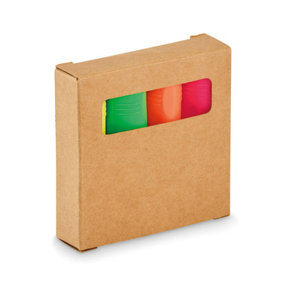 Set de 4 rotuladores fluorescentes en caja kraft con ventana