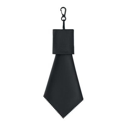 Paño de limpieza RPET negro con funda y gancho