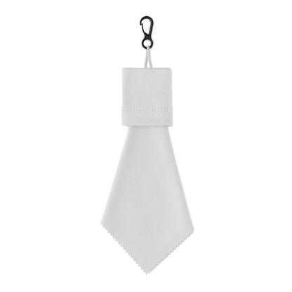 Paño de limpieza RPET blanco con funda y gancho