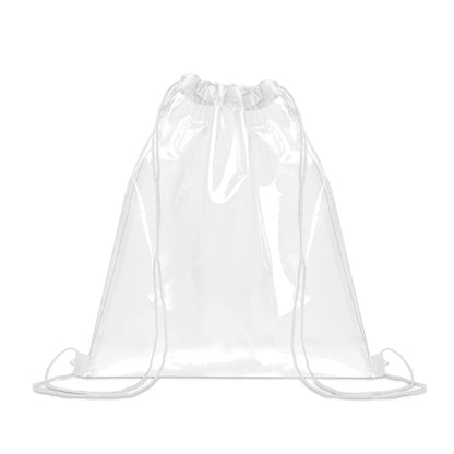 Bolsa transparente con cordones blancos vista frontal
