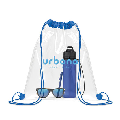 Bolsa transparente azul personalizada con logotipo