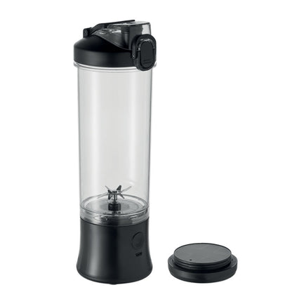 Licuadora portátil 600 ml con base negra y vaso transparente, vista frontal
