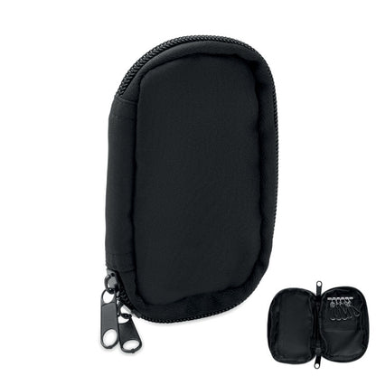 Funda para llaves negra de RPET con cremallera vista frontal