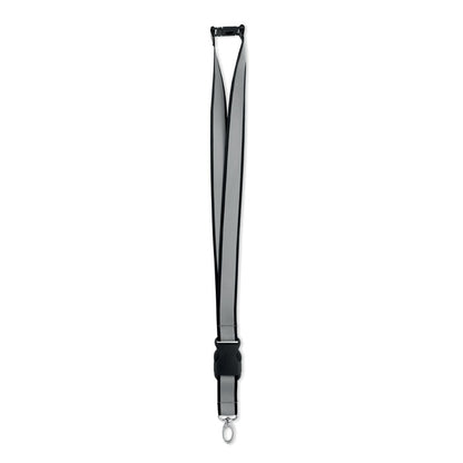Lanyard reflectante RPET negro con mosquetón metálico