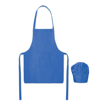Set de cocina infantil con delantal y gorro azul