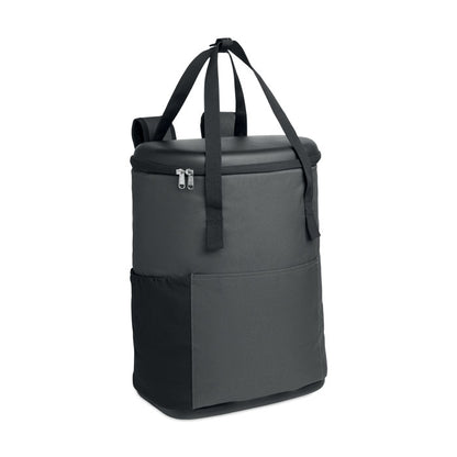 Mochila nevera gris con asas superiores y bolsillo frontal