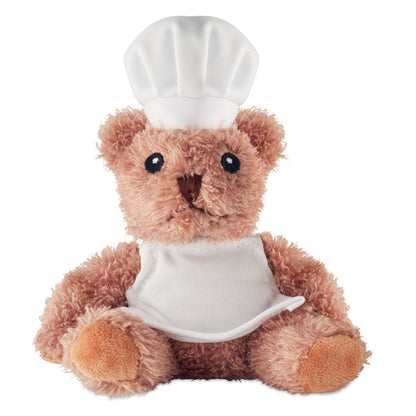 Osito de peluche cocinero con gorro y delantal blancos