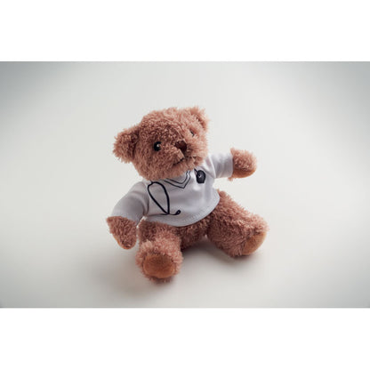 Osito de peluche médico sobre fondo neutro