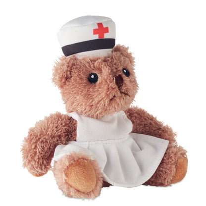 Osito de peluche enfermera sentado con detalles bordados