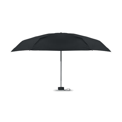 Paraguas plegable negro abierto visto de perfil