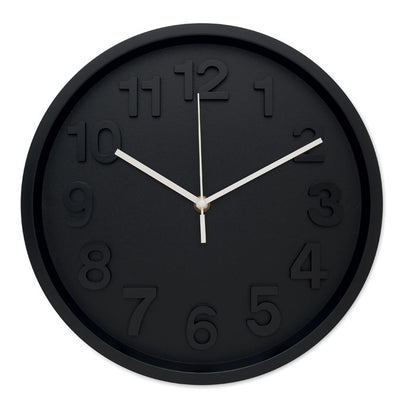 Reloj de pared negro en PP, vista frontal