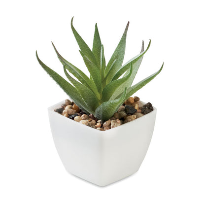 Mini planta artificial tipo aloe vera en maceta blanca