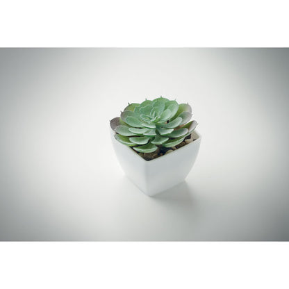 Mini planta artificial decorativa sobre fondo neutro