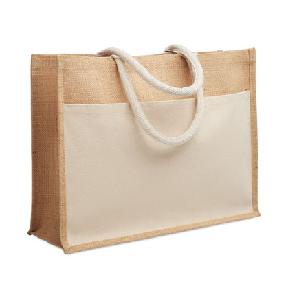 Bolsa de la compra de yute con bolsillo frontal de algodón