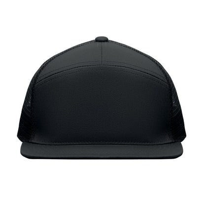 Gorra negra de 7 paneles vista trasera