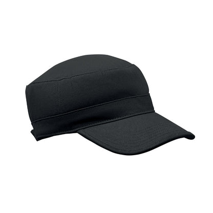 Gorra militar negra de algodón vista en ángulo