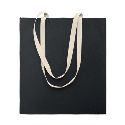 Bolsa de algodón negra con asas largas color natural