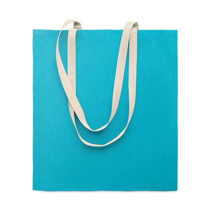 Bolsa de algodón azul con asas largas
