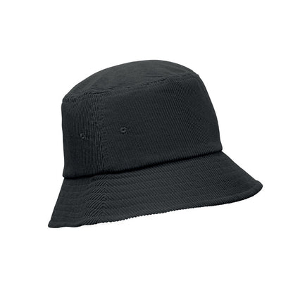 Sombrero bucket negro de pana visto en perspectiva