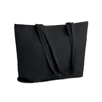 Bolsa grande de pana negra con asas largas vista frontal