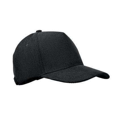 Gorra de pana negra de 5 paneles vista frontal