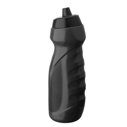 Botella negra vista frontal con relieve lateral