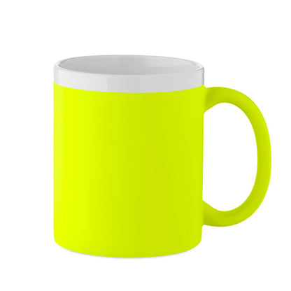 Taza de cerámica amarillo flúor mate, vista frontal