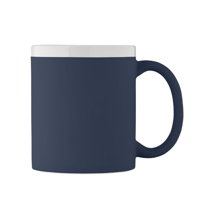 Taza de cerámica azul flúor mate, vista trasera
