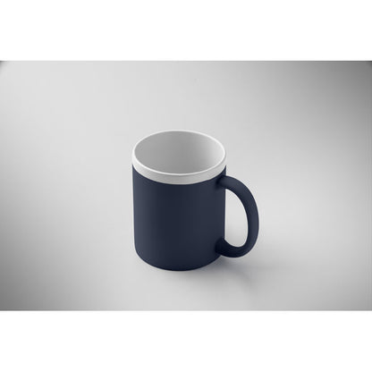 Taza de cerámica azul flúor mate, vista trasera